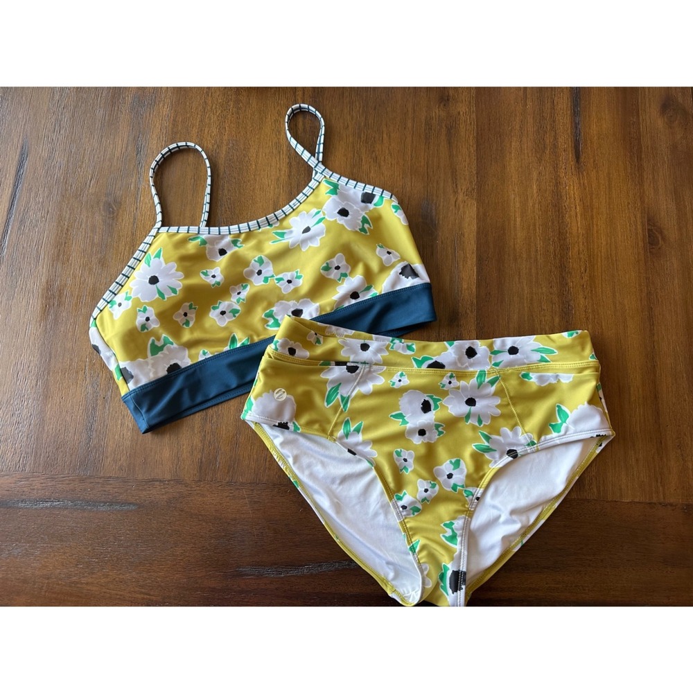 Nani Swimwear Yellow Floral High Waisted Bikini Set Two Piece XL Pocket Bottom